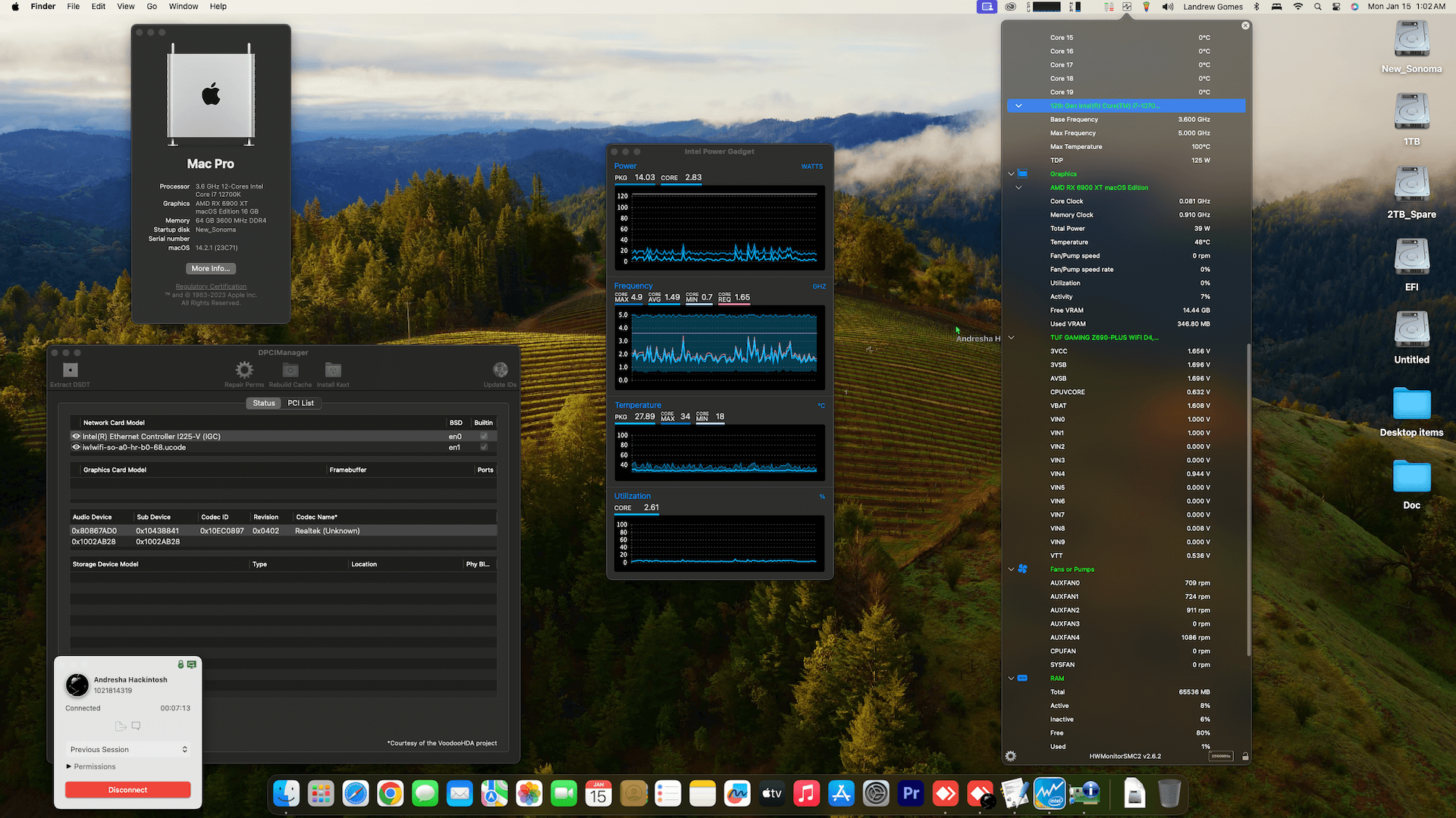 Success Hackintosh macOS Sonoma 14.2.1 Build 23C71 in Asus TUF Gaming Z690-PLUS WIFI D4 + Intel Core i5 12700K + Sapphire RX 6900 XT